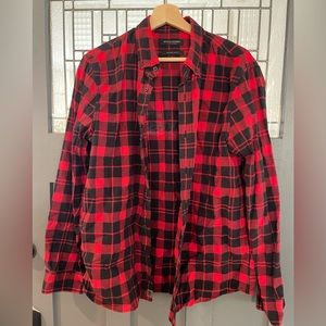 Banana Republic Men’s Red Luxe Flannel Long-Sleeved Shirt, Untucked Slim Fit, L